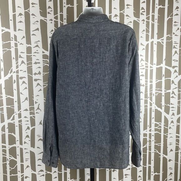 Linen Blend Roll Tab Sleeve Half Button Tunic Top M - Picture 3 of 8